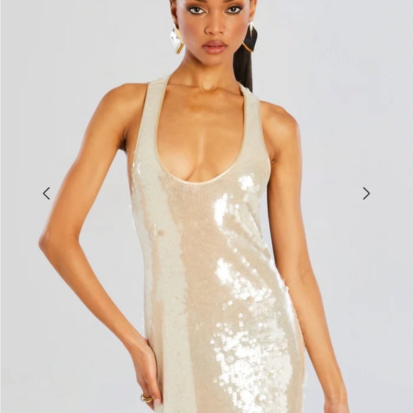 Dresses & Skirts - Cream Sequin Sheath Dress Scoop Neck Sleeveless